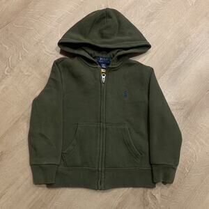 Polo Ralph Lauren Hoodie Toddler Boys 3T / 3 Green Full Zip Sweatshirt Blue Pony